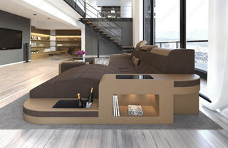 Couch Wave L-Form in Stoff Braun-Sandbeige