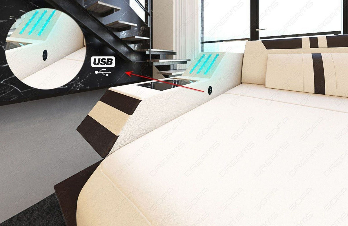Stoff Ecksofa Ravenna L-Form Braun-Weiß