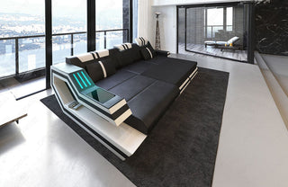 Stoff Ecksofa Ravenna L-Form Braun-Weiß