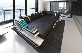 Couchlandschaft Ravenna U-Form in Stoff Macchiato-Schwarz