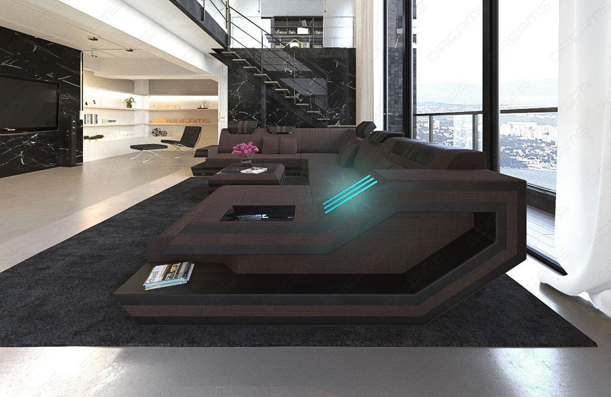 XXL Stoff Wohnlandschaft Ravenna U-Form Graubraun-Schwarz