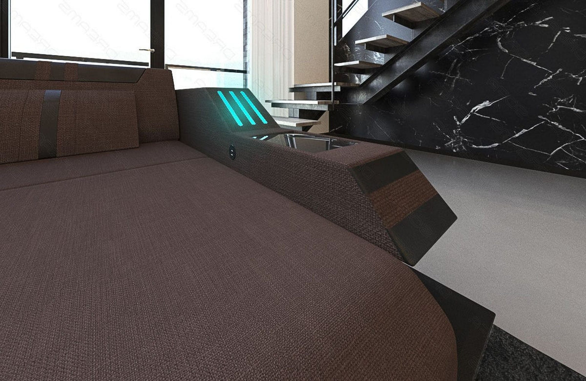 XXL Stoff Wohnlandschaft Ravenna U-Form Graubraun-Schwarz