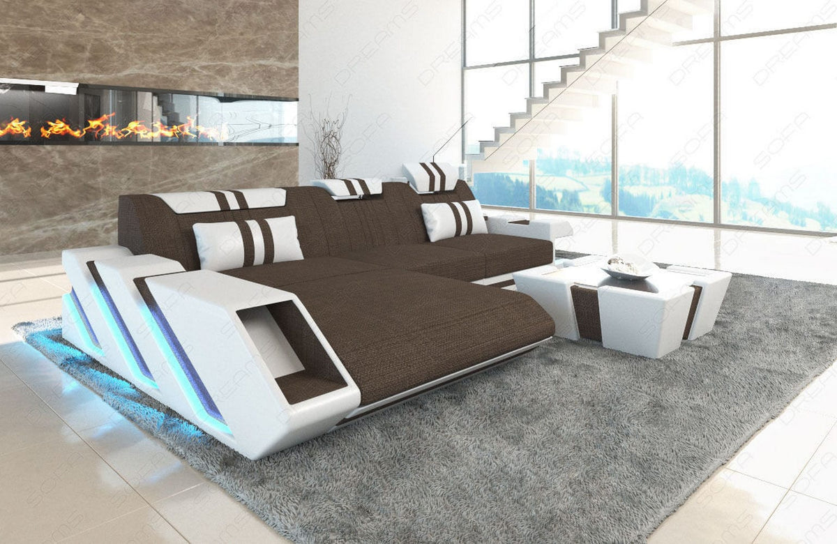 Stoff Ecksofa Apollonia L-Form Braun-Weiß