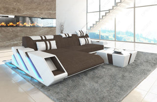 Stoff Ecksofa Apollonia L-Form Braun-Weiß