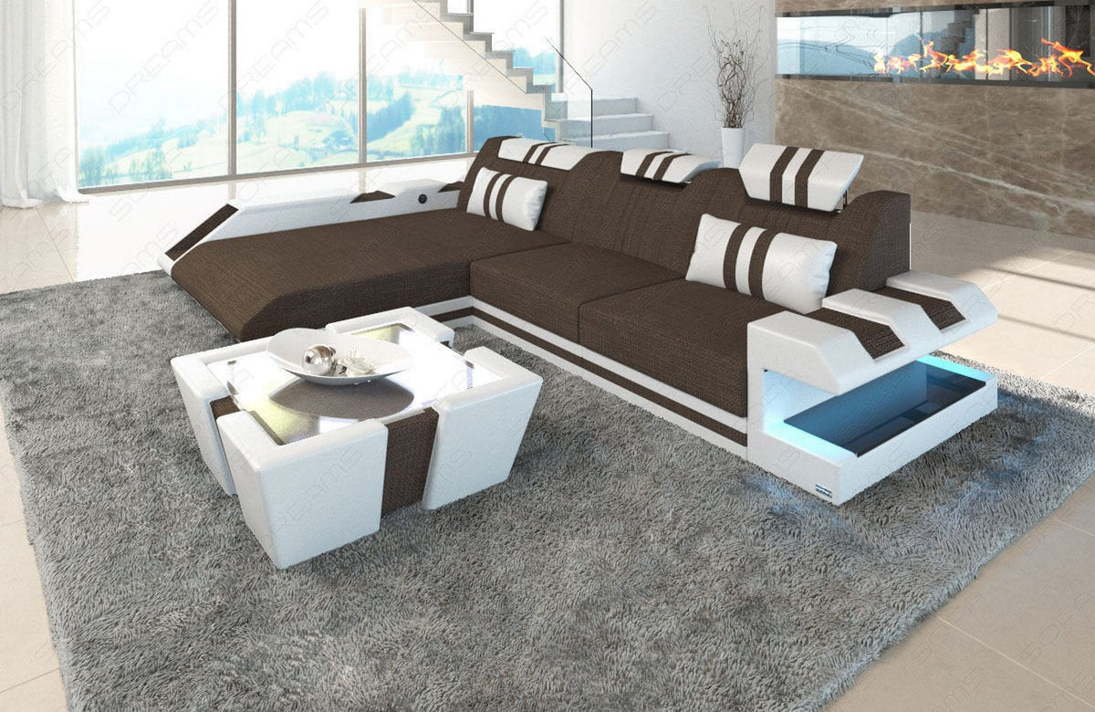 Stoff Ecksofa Apollonia L-Form Braun-Weiß
