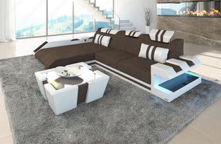 Stoff Ecksofa Apollonia L-Form Braun-Weiß