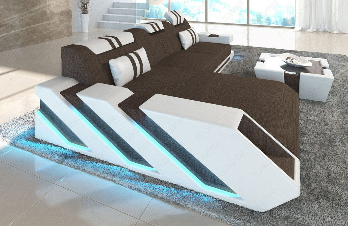 Stoff Ecksofa Apollonia L-Form Braun-Weiß