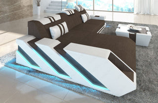 Stoff Ecksofa Apollonia L-Form Braun-Weiß