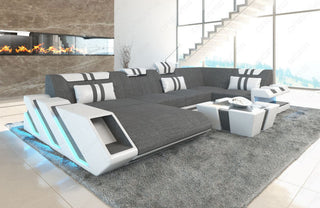 Couchlandschaft Apollonia U-Form in Stoff Grau-Weiß
