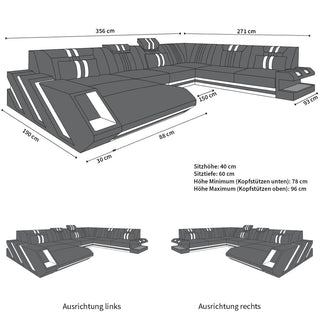 XXL Stoff Wohnlandschaft Apollonia U-Form Schwarzgrau-Schwarz
