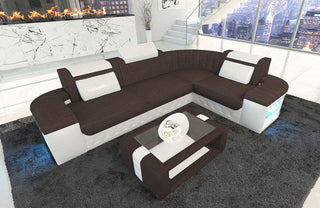 Stoff Ecksofa Bergamo L-Form Braun-Weiß
