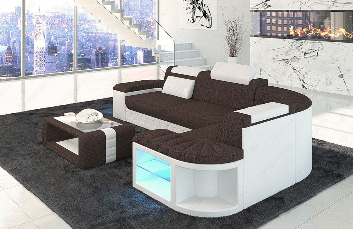 Stoff Ecksofa Bergamo L-Form Braun-Weiß