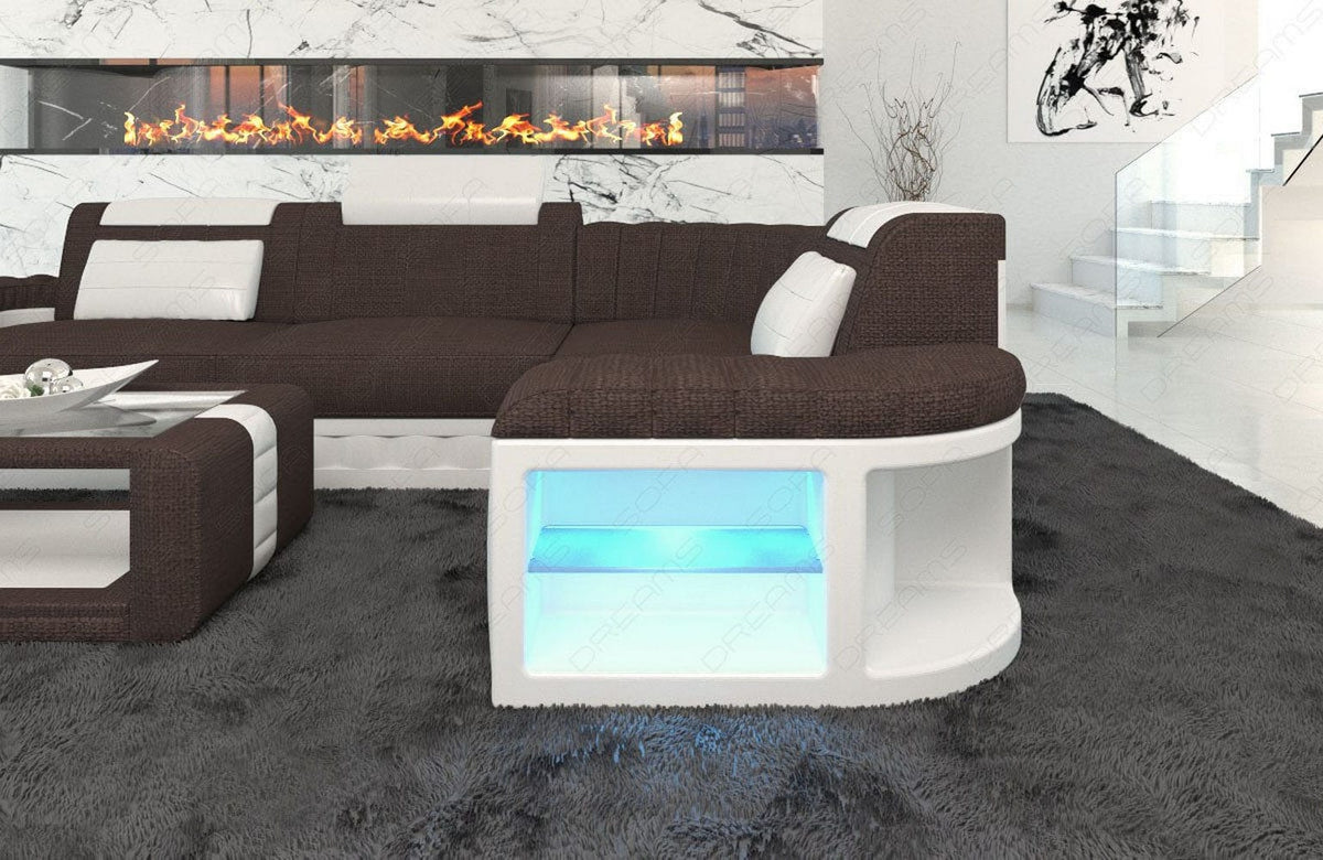 Stoff Ecksofa Bergamo L-Form Braun-Weiß