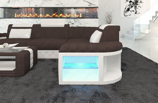 Stoff Ecksofa Bergamo L-Form Braun-Weiß