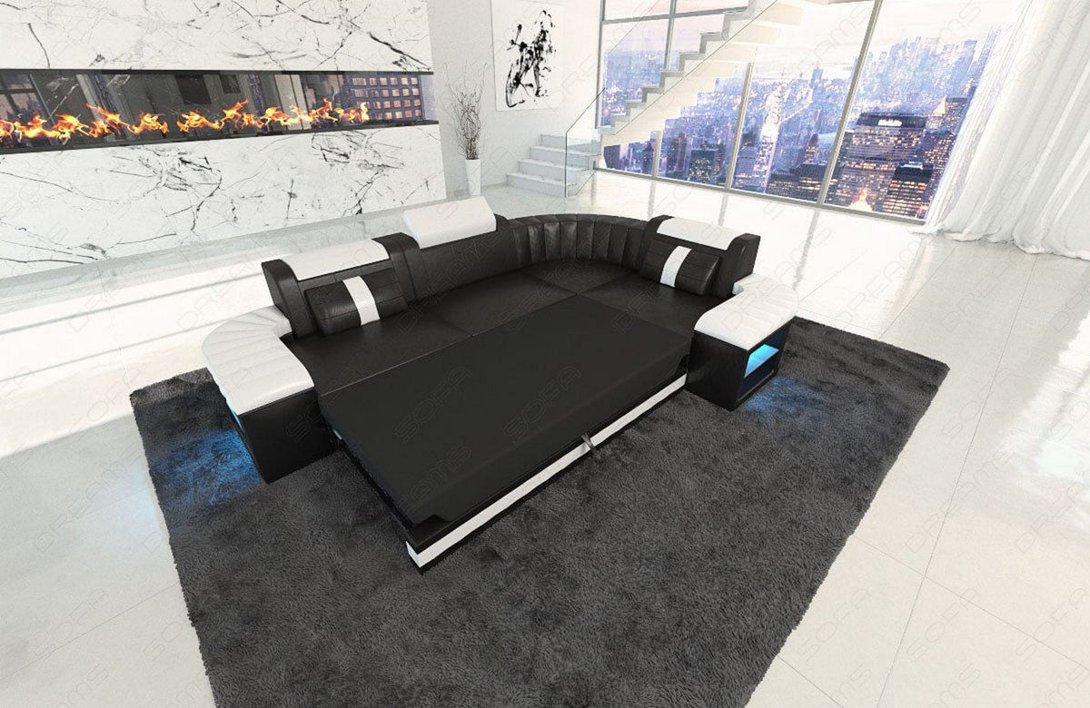 Stoff Ecksofa Bergamo L-Form Braun-Weiß