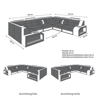 Wohnlandschaft Pesaro U-Form aus Stoff Schwarzgrau-Schwarz