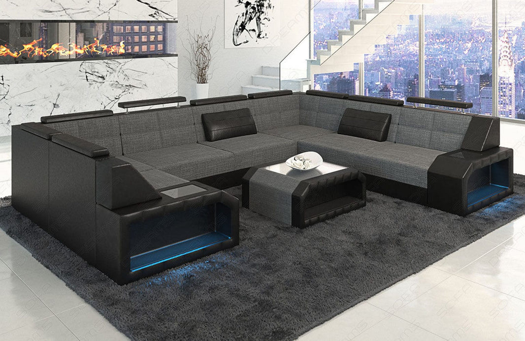 Wohnlandschaft Pesaro U-Form aus Stoff
