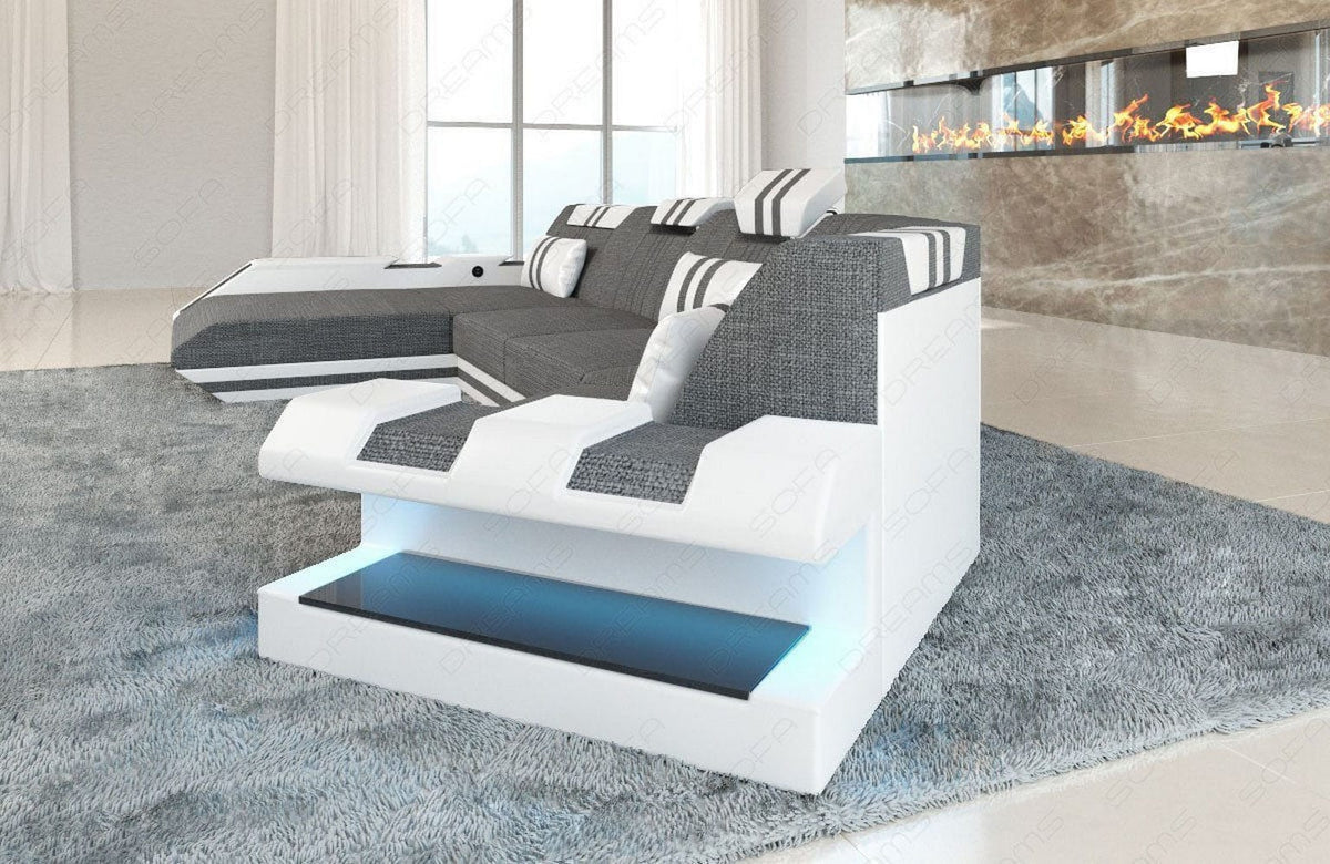 Sofa Apollonia C-Form in Stoff Grau-Weiß