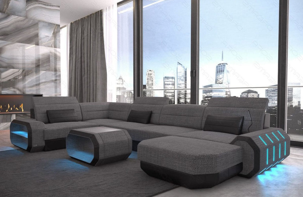 Wohnlandschaft Roma U-Form aus Stoff Grau-Schwarz