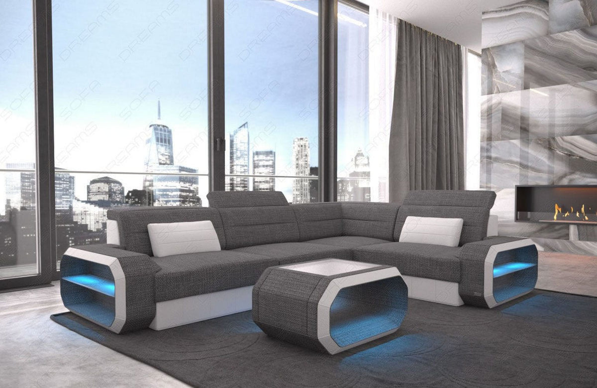 Ecksofa Verona L-Form aus Stoff Grau-Weiß