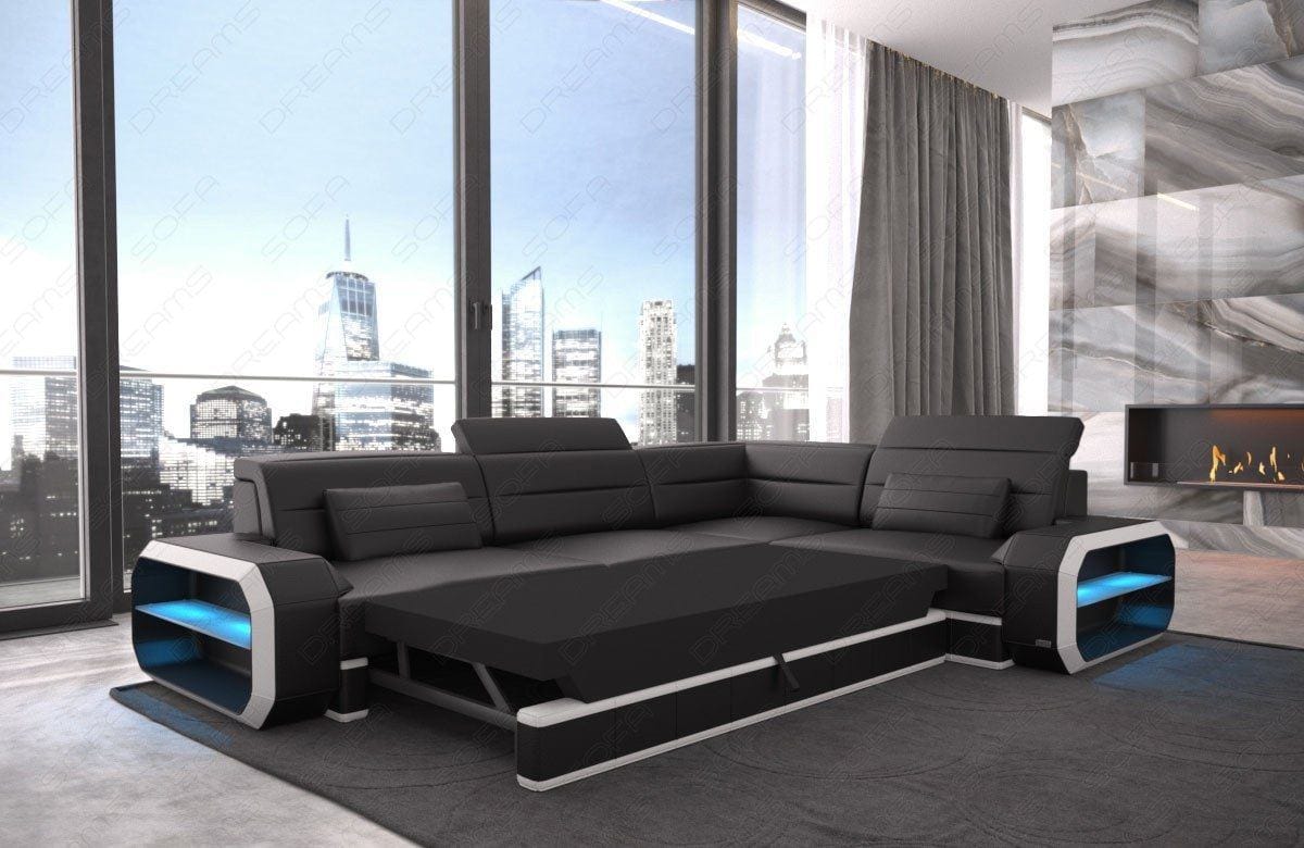 Ecksofa Verona L-Form aus Stoff Grau-Weiß