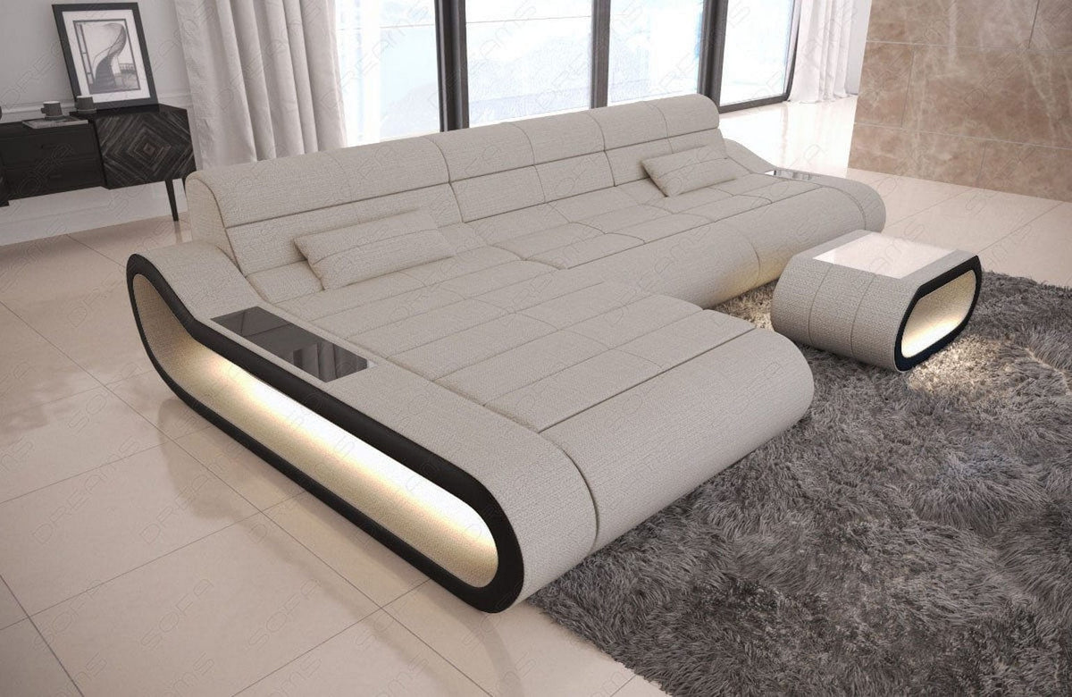 Ecksofa Concept Lang L-Form aus Stoff Elfenbein-Schwarz