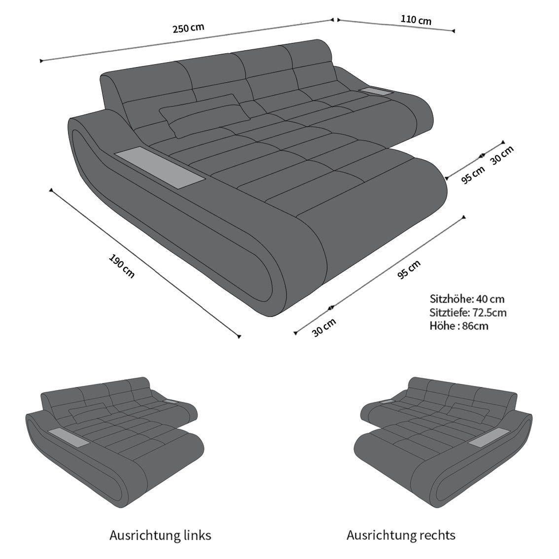 Stoff Ecksofa Concept L-Form Schwarzgrau-Weiß
