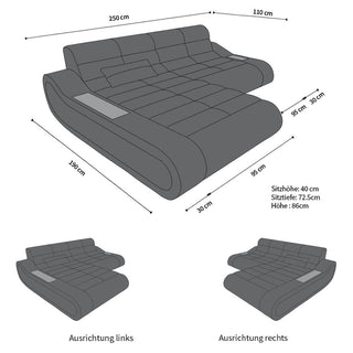 Stoff Ecksofa Concept L-Form Schwarzgrau-Weiß