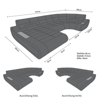 Stoff Wohnlandschaft Concept U-Form Grau-Weiß