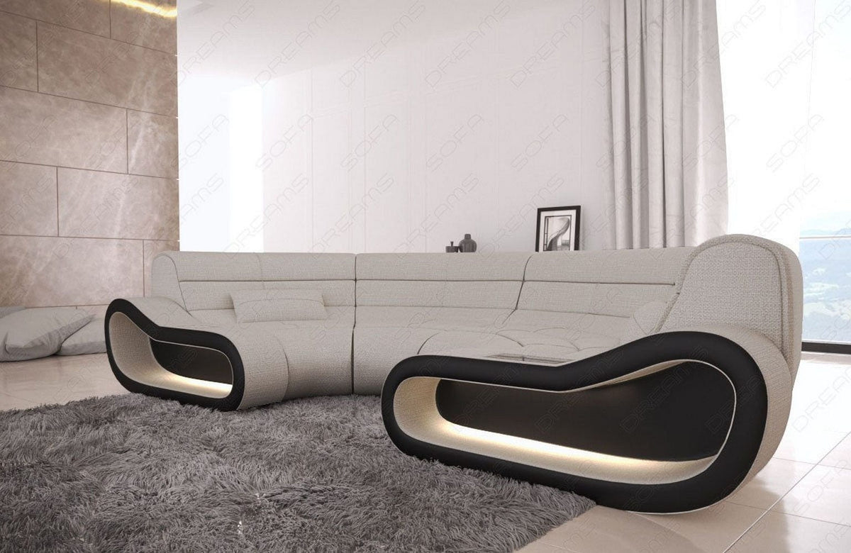 Stoff Bigsofa Concept U-Form Elfenbein-Schwarz