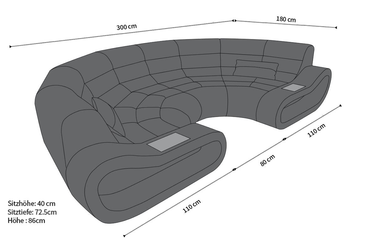 Stoff Bigsofa Concept U-Form Elfenbein-Schwarz
