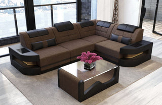 Stoff Ecksofa Como L-Form Braun-Schwarz