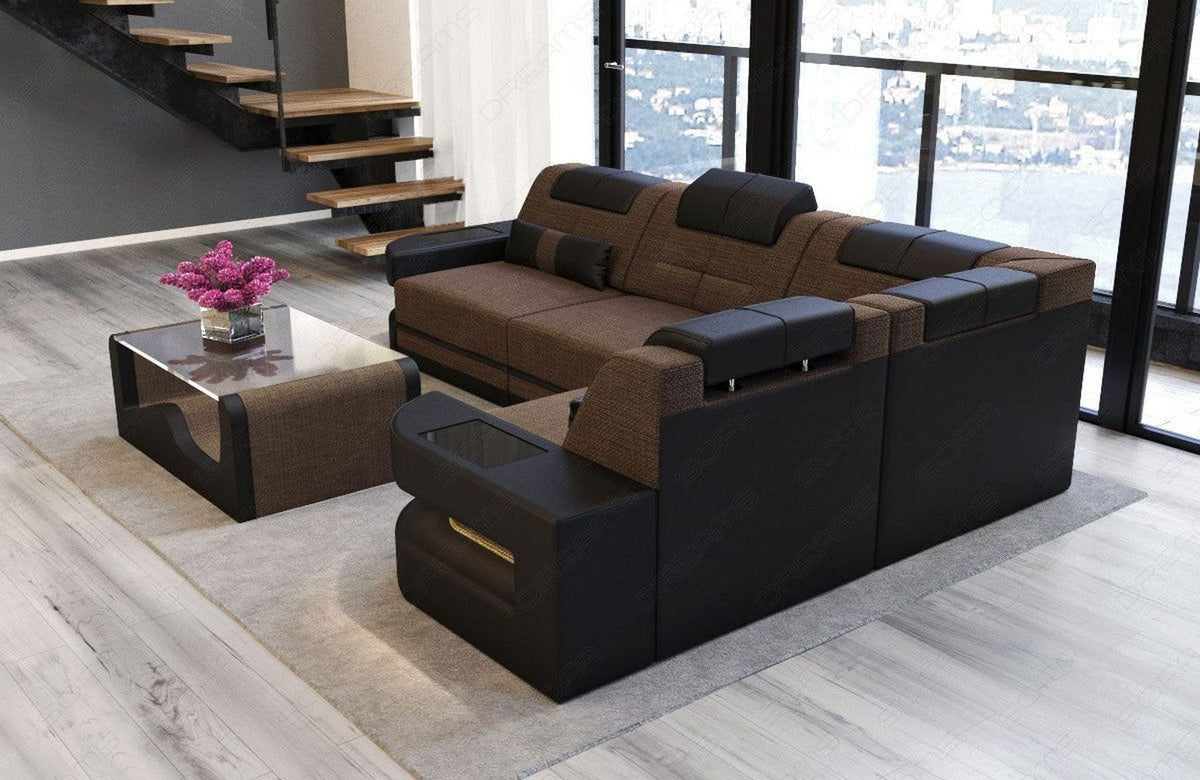 Stoff Ecksofa Como L-Form Braun-Schwarz