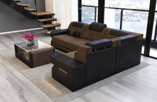 Stoff Ecksofa Como L-Form Braun-Schwarz