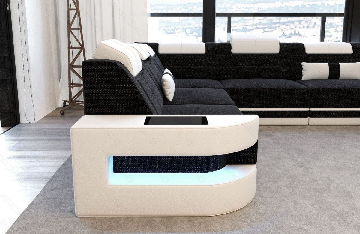 Wohnlandschaft Como U-Form aus Stoff Dunkelgrau-Weiß