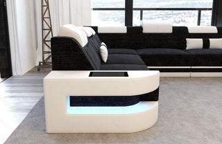 Wohnlandschaft Como U-Form aus Stoff Dunkelgrau-Weiß