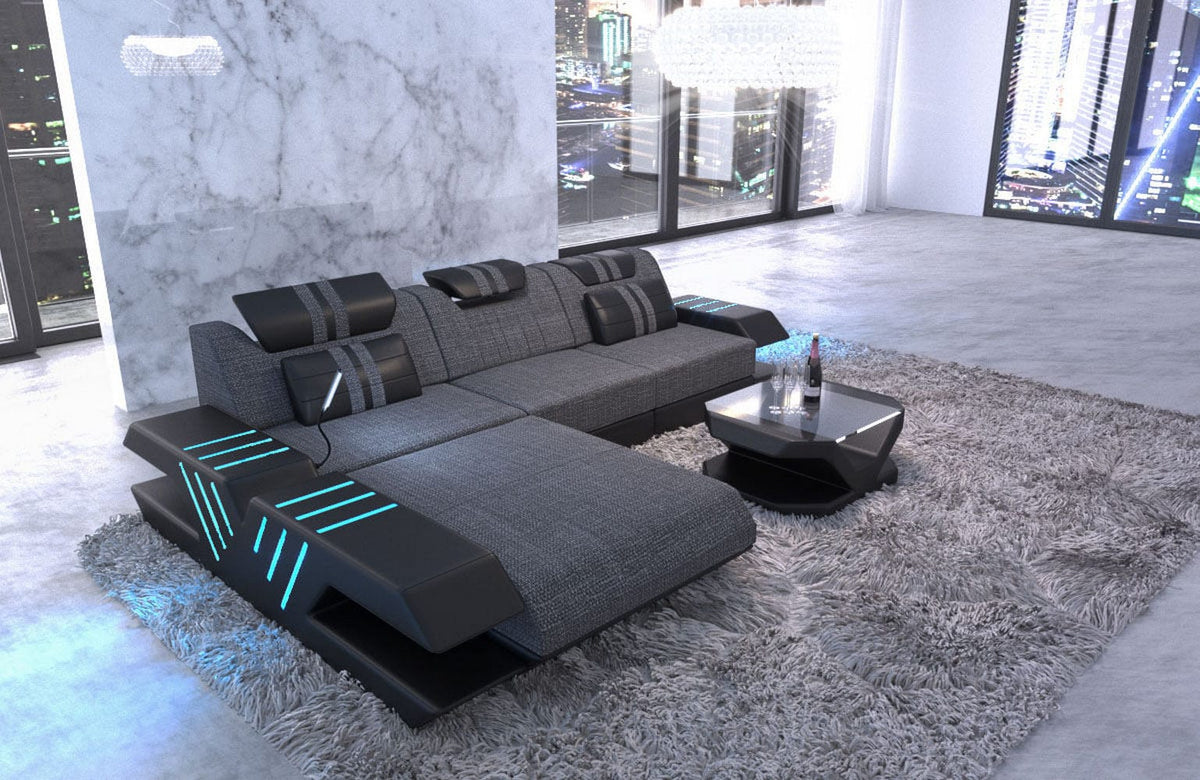 Couch Venedig L-Form in Stoff Grau-Schwarz