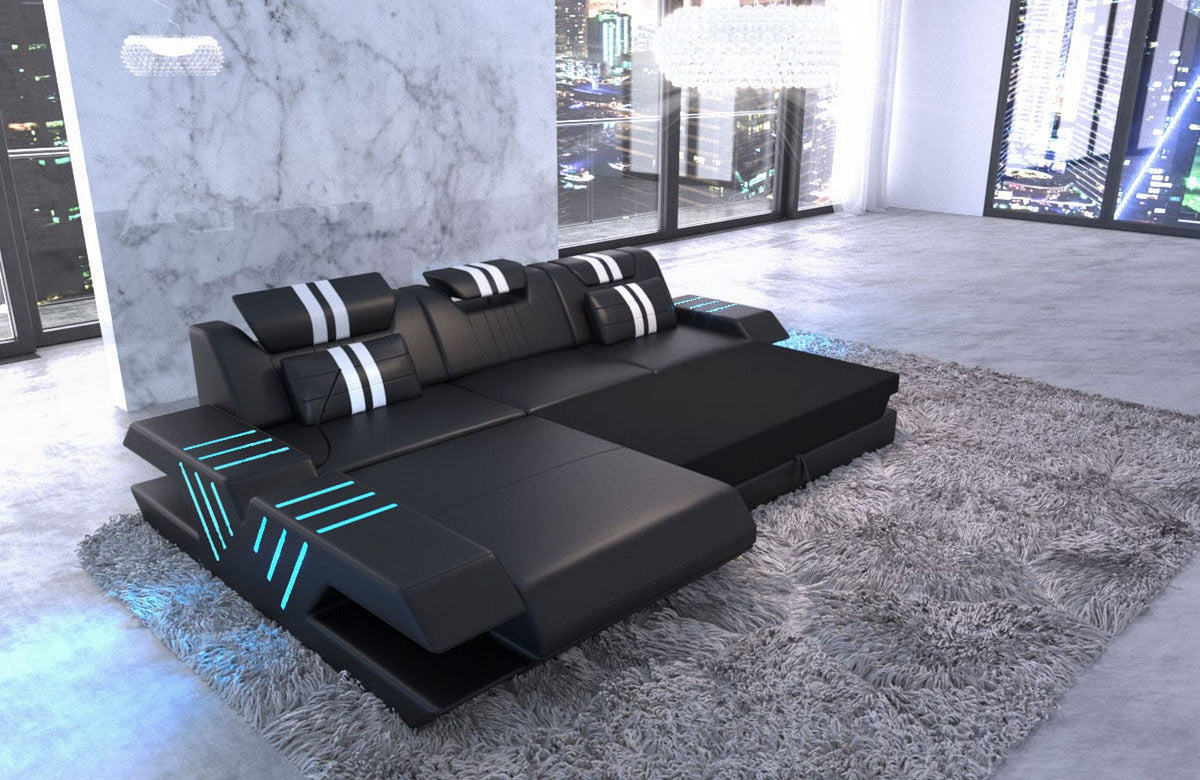 Couch Venedig L-Form in Stoff Grau-Schwarz