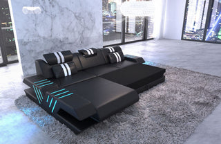 Couch Venedig L-Form in Stoff Grau-Schwarz