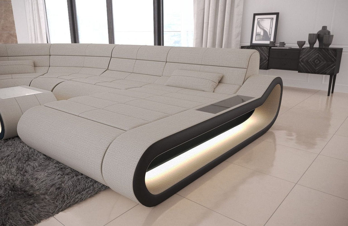 XXL Stoff Wohnlandschaft Concept U-Form Elfenbein-Schwarz