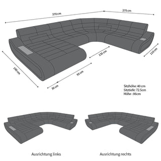 XXL Stoff Wohnlandschaft Concept U-Form Elfenbein-Schwarz