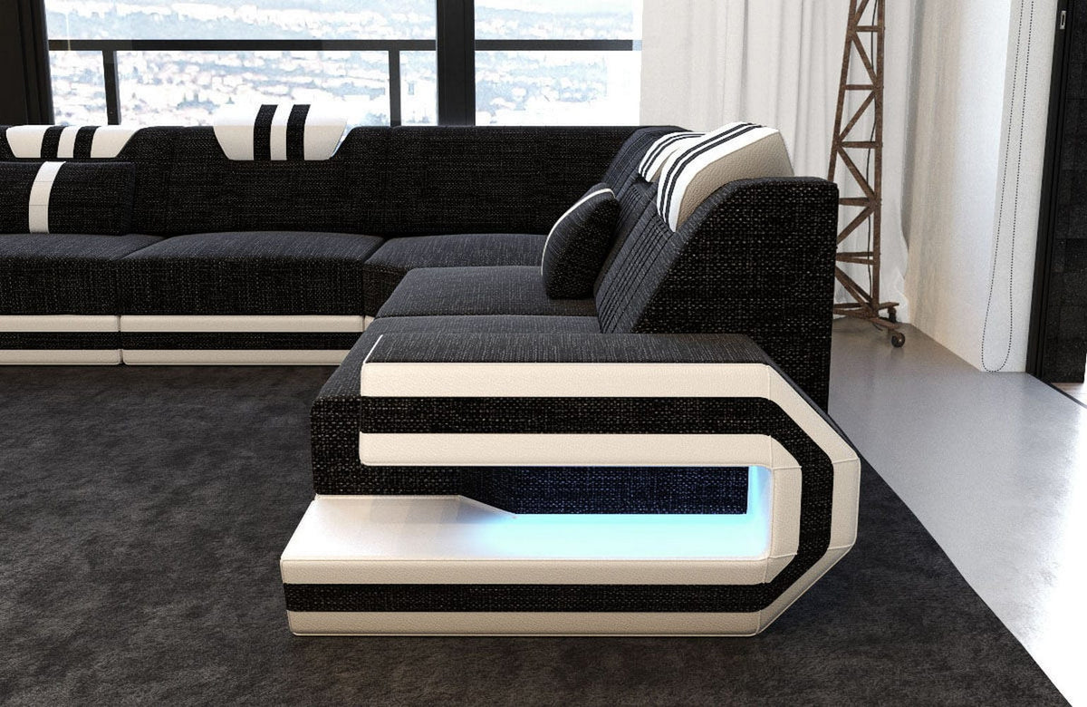 Couch Ragusa L-Form in Stoff Dunkelgrau-Weiß