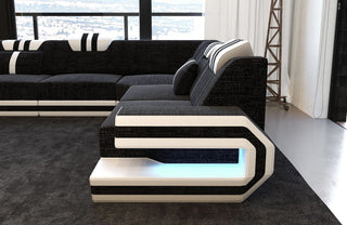 Couch Ragusa L-Form in Stoff Dunkelgrau-Weiß