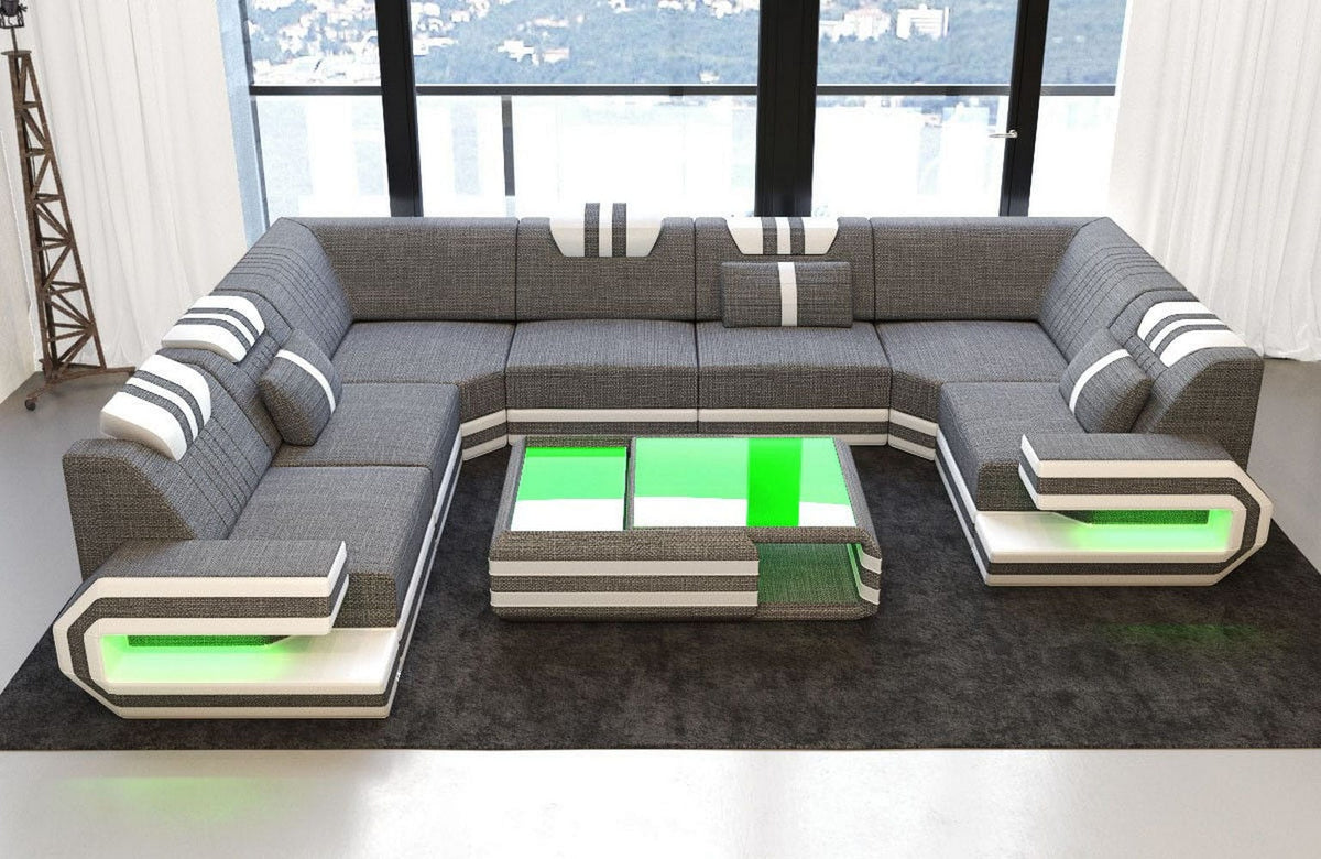 Wohnlandschaft Ragusa U-Form aus Stoff Grau-Weiß