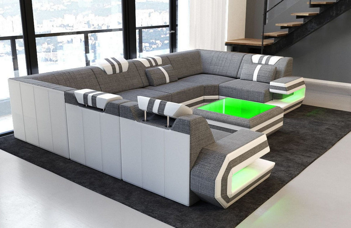 Wohnlandschaft Ragusa U-Form aus Stoff Grau-Weiß