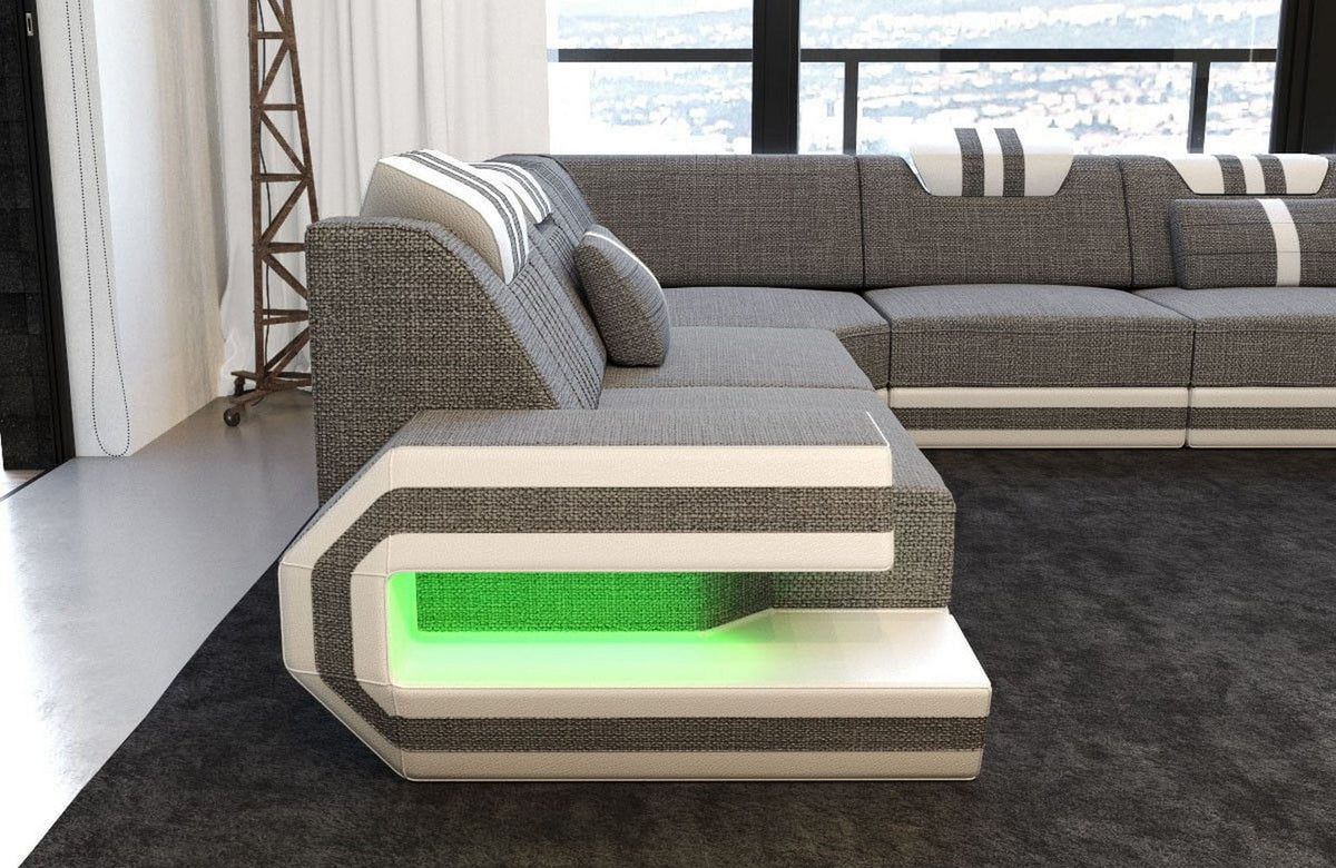 Wohnlandschaft Ragusa U-Form aus Stoff Grau-Weiß
