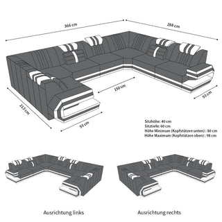 Wohnlandschaft Ragusa U-Form aus Stoff Grau-Weiß