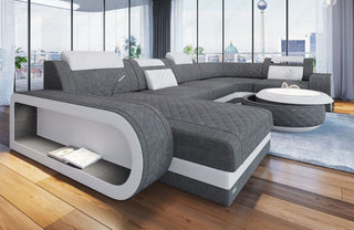 Stoff Wohnlandschaft Berlin U-Form Grau-Weiß