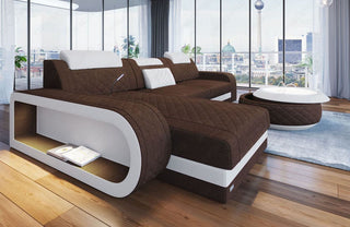 Stoff Ecksofa Berlin L-Form Braun-Weiß