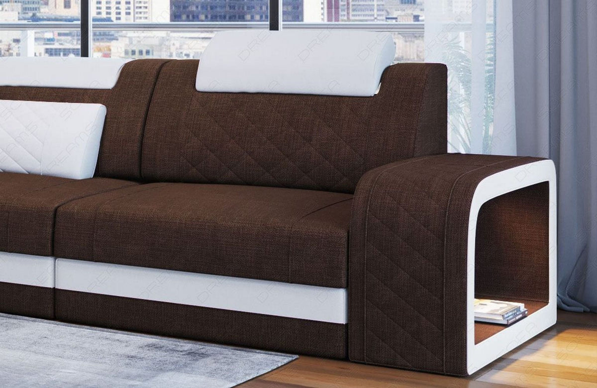 Stoff Ecksofa Berlin L-Form Braun-Weiß